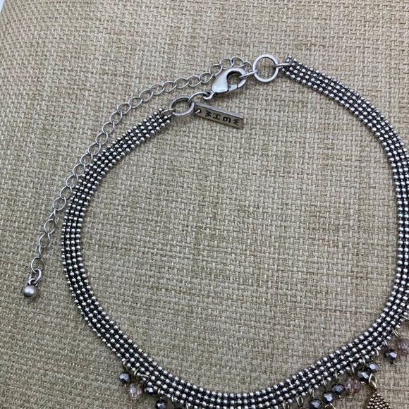 White House Black Market Mixed Metals Fringe Dangle Chocker Necklace - Picture 4 of 7